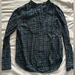 GAP Navy and Green Plaid Button Down Shirt